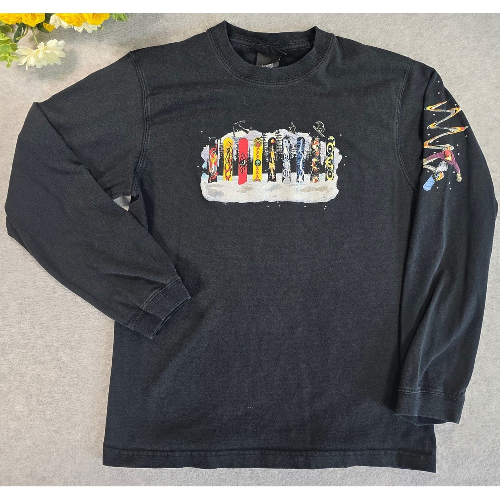 Y2K No Boundaries Boys Large 12/14 Black Snowboard Long Sleeve TShirt Skater